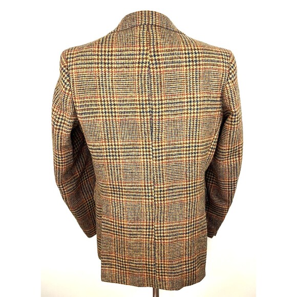 Vintage 60s Harris Tweed Sport Coat Blazer Mens 42R Glen Plaid 2 Button Tan - Picture 5 of 10